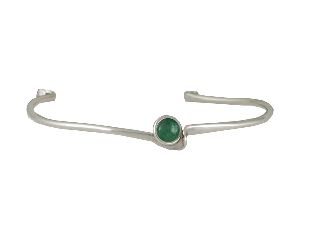 Sterling Silver Wave Cuff Bracelet With Jade